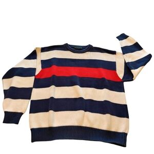 Croft & Barrow Sweater Pullover Long Sleeve Red/White/Navy Stripes Size M